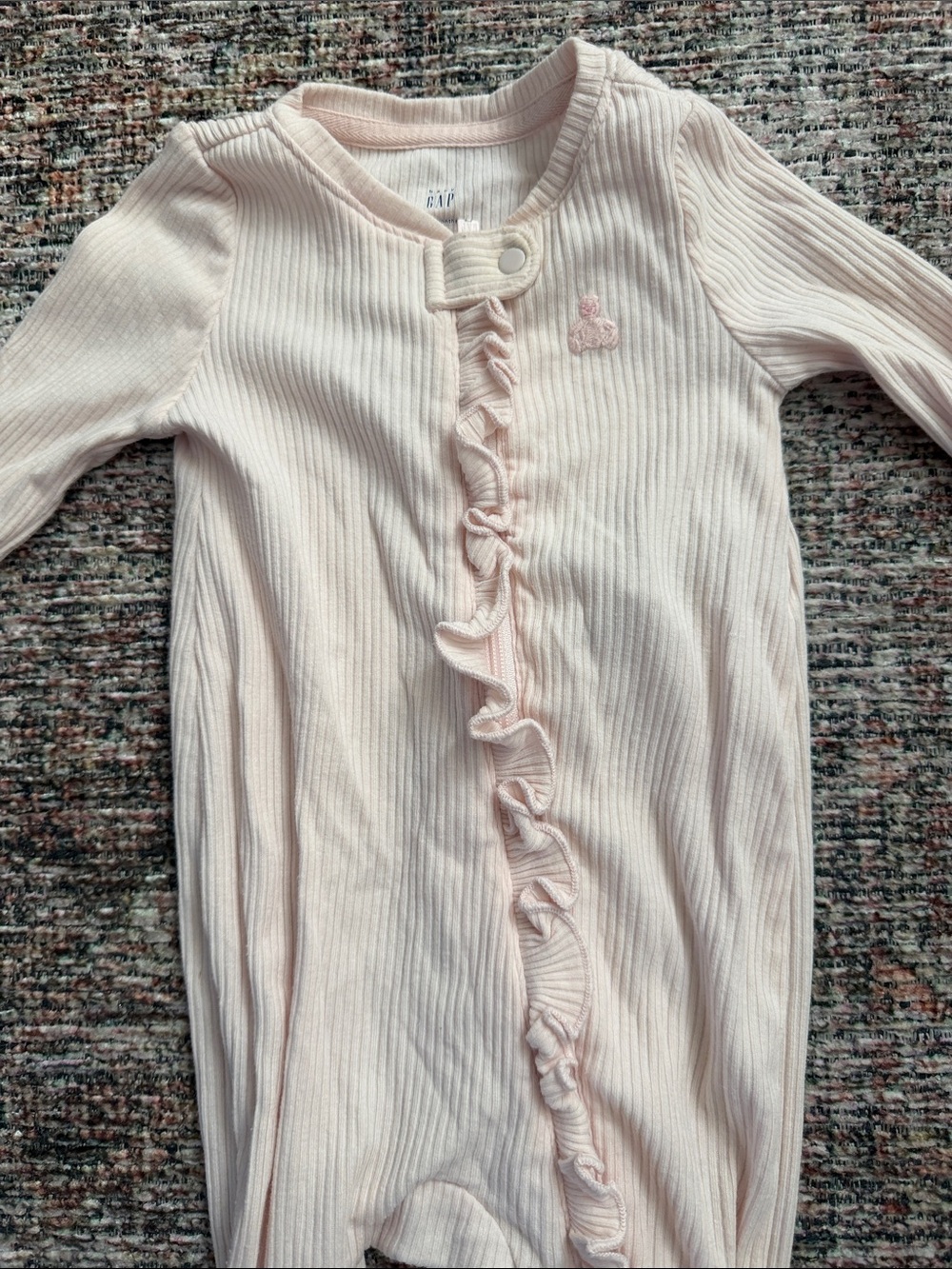 GAP Light Pink Ribbed Footed One-Piece with Ruffle Front - Picture 2 of 4